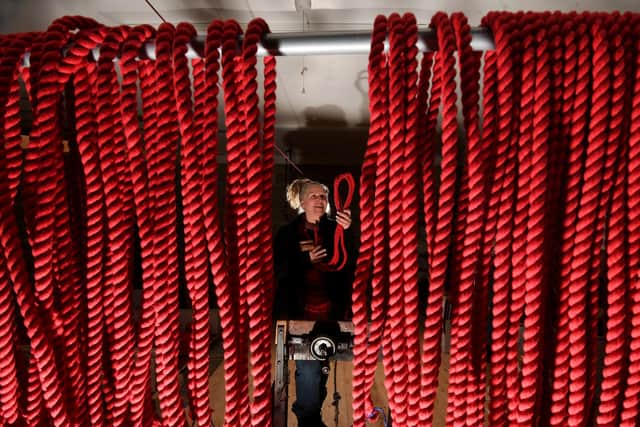Ropemaker Caroline Rodgers pictured at work at her workshop at Askrigg