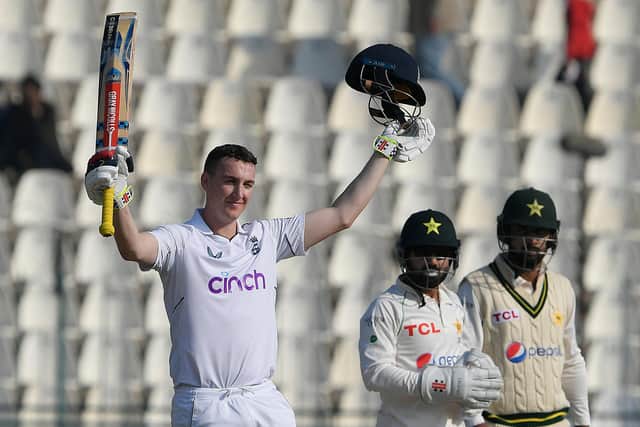 England's Harry Brook celebrates his Test centuray against Pakistan in Multan in December. (Picture: AAMIR QURESHI/AFP via Getty Images)