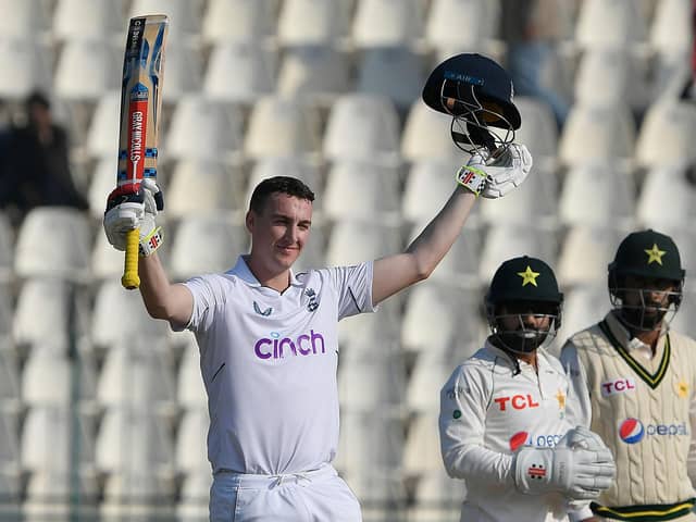 England's Harry Brook celebrates his Test centuray against Pakistan in Multan in December. (Picture: AAMIR QURESHI/AFP via Getty Images)