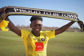 PROUD SIGNING: Kazeem Olaigbe has joined Harrogate Town on loan