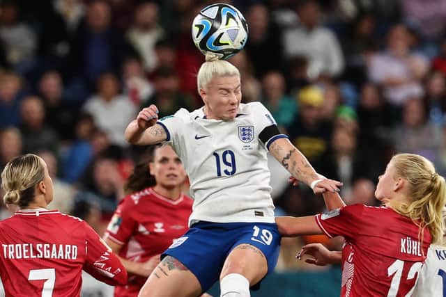 Bethany England in action against Denmark, one of five substitute appearances she has made in this World Cup (Picture: DAVID GRAY/AFP via Getty Images)