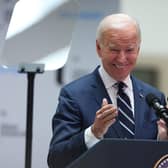 US President Joe Biden delivers his keynote speech at Ulster University in Belfast. PIC: Liam McBurney/PA Wire