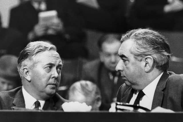 Leader of the British Labour Party Harold Wilson (1916 - 1995) with Deputy Leader George Brown (1914 - 1985), 1963. (Photo by Central Press/Hulton Archive/Getty Images)