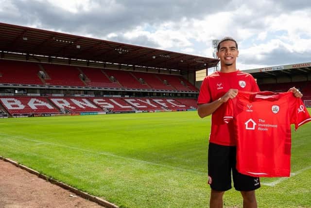 Barnsley defender Tennai Watson, pictured at his unveiling as a Reds player. Picture courtesy of BFC.