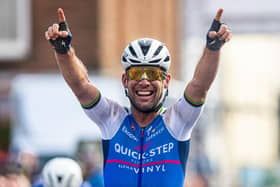 Mark Cavendish of Quick-Step Alpha Vinyl celebrates winning the Men’s Road Race at the 2022 British Road Championships in Dumfries (Picture: Alex Whitehead/SWPix.com)
