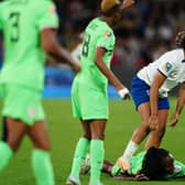 OFF YOU GO: England's Lauren James fouls Nigeria's Michelle Alozie leading to a red card during the last 16 match at Brisbane Stadium. Picture: Zac Goodwin/PA