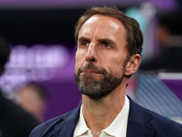 England manager Gareth Southgate during the FIFA World Cup Quarter-Final match at the Al Bayt Stadium in Al Khor, Qatar. Picture: Adam Davy/PA Wire.