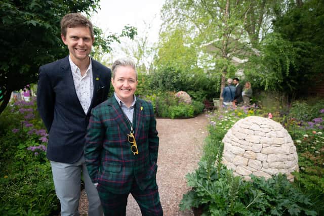Designers Hugo Bugg and Charlotte Harris in Horatio's Garden, during the RHS Chelsea Flower Show press day, at the Royal Hospital Chelsea, London. Picture date: Monday May 22, 2023.