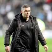 MILTON KEYNES, ENGLAND - DECEMBER 08:Plymouth Argyle manager Steven Schumacher loos on prior to the Sky Bet League One match between Milton Keynes Dons and Plymouth Argyle at Stadium mk on December 08, 2021 in Milton Keynes, England. (Photo by Pete Norton/Getty Images)