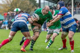 WE MEET AGAIN: Wharfedale's George Hedgley tries to break through the Sheffield defence when the two teams met in September. Picture: Ro Burridge/Wharfedale RUFC