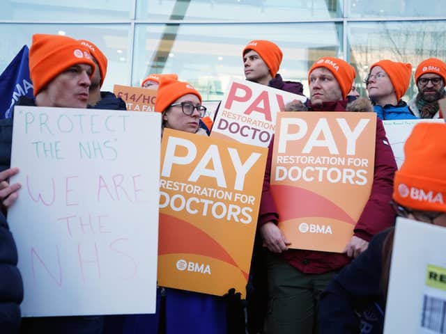 Junior doctors and members of the British Medical Association (BMA) on the picket line. PIC: James Manning/PA Wire