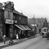 Peter Tuffrey collection: Dearne District Trams at Goldthorpe Picture House on left