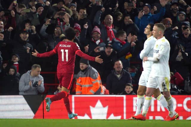 GOAL-GETTER: Liverpool's Mohamed Salah makes hay on Leeds United's last trip to Anfield, in February
