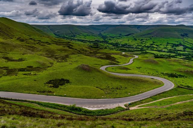 The winding roads from Edale Valley leading up towards Mam Tor, Derbyshire.