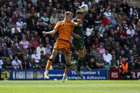 Plymouth Argyle's Joe Edwards delivers the match-winning moment against Hull City at Home Park. Photo: Steven Paston/PA Wire.