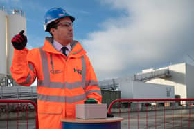 Minister Huw Merriman officially launching the west London spoil conveyor at HS2's Old Oak Common site