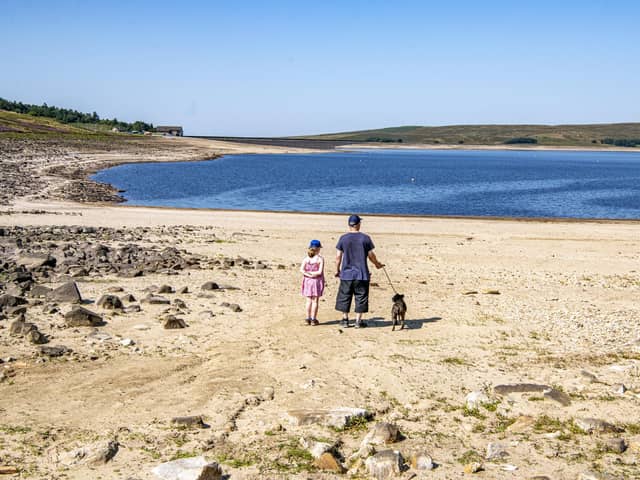 Skyfell overlooks Grimwith Reservoir -  seen here during the drought summer