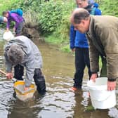 Yorkshire Dales River Trust volunteers learning Riverfly monitoring.
