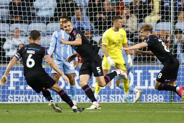 Huddersfield Town's Michal Helik (centre) celebrates scoring their side's equaliser in added time at Coventry (Picture: Nigel French/PA)