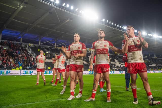 Hull KR celebrate their victory over Hull FC in the opening game of the season (Picture: Olly Hassell/SWPix.com)