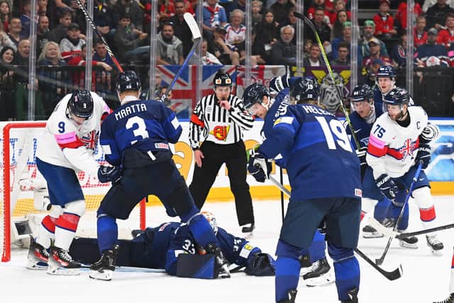 Great Britain attack the Finland goal in Prague on Sunday (Picture: Dean Woolley)