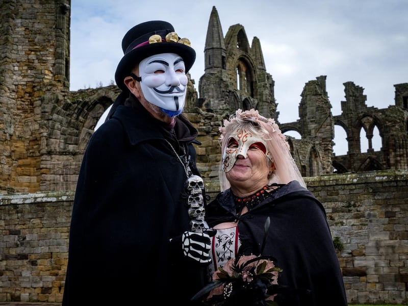 Whitby Goth Weekend 28th October, 2023. Carlos Franklin and Tinkerbelle Franklin from Malton