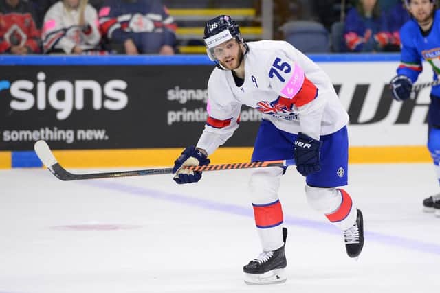 GOING FOR GOLD: Robert Dowd, in action against Italy in Nottingham during the Division 1A World Championships in May. Picture: Dean Woolley/Ice Hockey UK