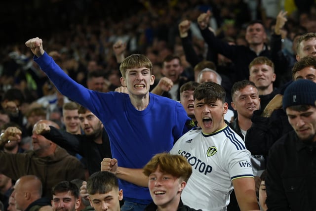 Leeds United fans react during the Premier League match between Leeds United and Everton FC at Elland Road on August 30.