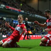 ON TARGET: Middlesbrough's Riley McGree (left) celebrates scoring their side's second goal of the game during the Sky Bet Championship match at Ewood Park Picture: Nigel French/PA
