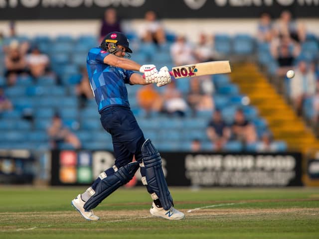 Dawid Malan strikes a boundary for Yorkshire Vikings v Leicestershire in the T20 Blast. (Picture: Bruce Rollinson)