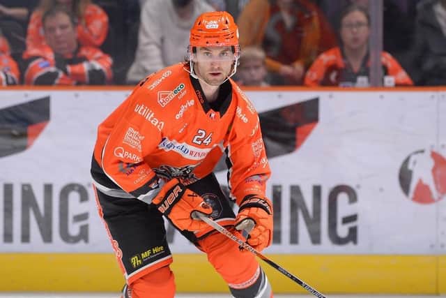 IN CONTENTION: Mark Simpson is racing to be fit to play some part for Sheffield Steelers this weekend. Picture: Dean Woolley/Steelers Media.
