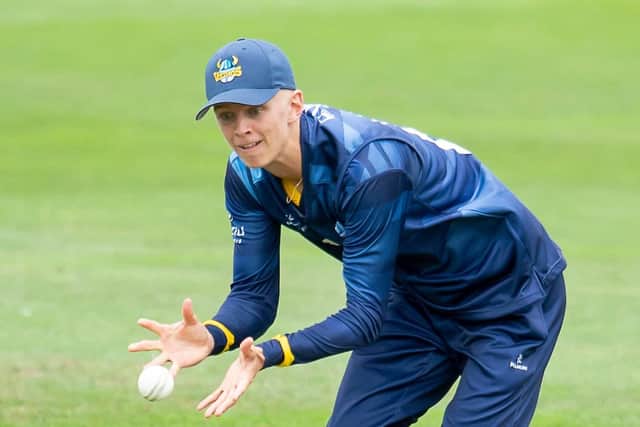 Will Luxton playing in the Royal London One-Day Cup for Yorkshire County Cricket Club against Northamptonshire County Cricket Club at York in 2022 (Picture: Allan McKenzie/SWpix.com)