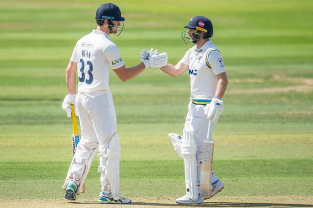 OPENING UP: Adam Lyth (right) and Finlay Bean have enjoyed a fruitful time opening up together at the crease this season for Yorkshire in the County Championship - including four century partnerships. Picture by Allan McKenzie/SWpix.com