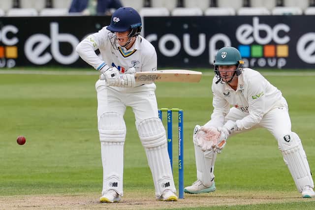 Ryan Rickleton plays a shot on his Yorkshire debut against Worcestershire (Picture: John Heald)