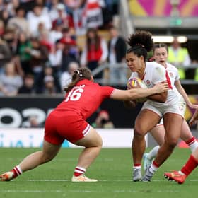 Top of the world: Tatyana Heard, right, playing for England against Canada in last September's World Cup final. The comedown from that moment took a lot more out of her than she expected. (Picture: David Rogers/Getty Images)
