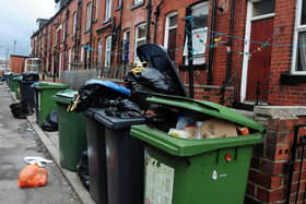 A general view of bags of rubbish and overflowing bins. PIC: Anna Gowthorpe/PA Wire
