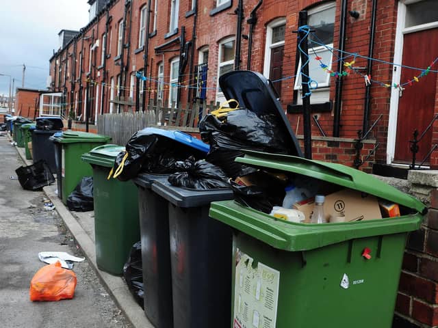 A general view of bags of rubbish and overflowing bins. PIC: Anna Gowthorpe/PA Wire