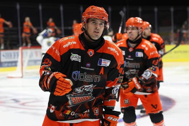 INJURY DOUBT: Sheffield Steelers' top goalscorer Mitchell Balmas sat out both games at the weekend. Picture: Hayley Roberts/Steelers Media.