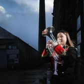 Siobhan Bates, principal horn player with the world-famous Black Dyke Band, practices at Black Dyke Mills, Queensbury, West Yorkshire, for this weekend's Yorkshire Regional Brass Band Championships taking place on Saturday and Sunday  (7 and 8 March 2020) at Huddersfield Town Hall. Siobhan, a music student at Huddersfield University, recently won the best soloist award at UniBrass, the contest for all British universities' brass bands held at Bangor University, north Wales. The
Black Dyke Band Ð the world's most successful brass band Ð was formed in 1855 by John Foster, a manufacturer of worsted cloth at Black Dyke Mills. It has has been the champion brass band of Great Britain twenty-three times. Former guest conductors include Andre Previn, Sir Edward Heath,and Sir Paul McCartney.