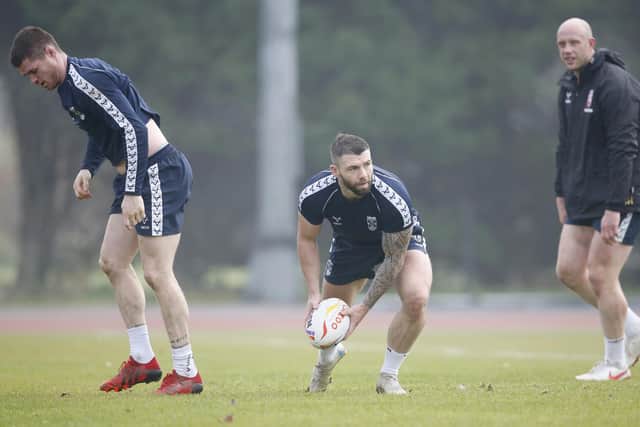 Picture by Ed Sykes/SWpix.com - 18/10/2022 - England RL Training - Robin Park Arena, Wigan, England - England's Andy Ackers