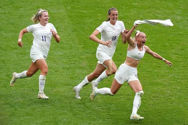 MAGIC MOMENT: Chloe Kelly (centre) celebrates after her extra-time winner which saw England beat Germany to win Euro 2022 Picture: Adam Davy/PA