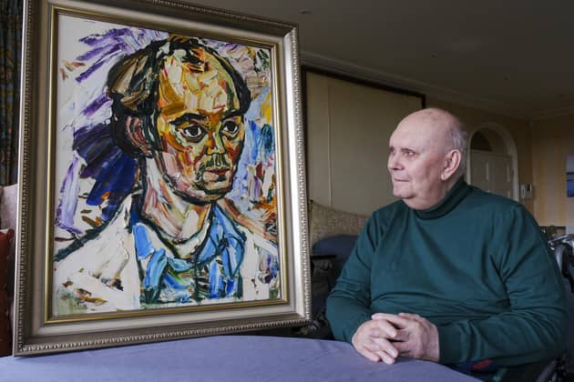 Sir Alan Ayckbourn with a previously unseen portrait painted by John Bratby in the mid 1970s