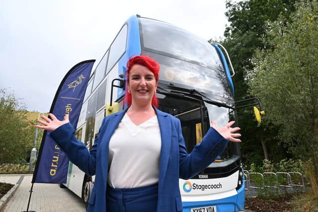 Secretary of State for Transport Louise Haigh on the bus at ARU Peterborough
