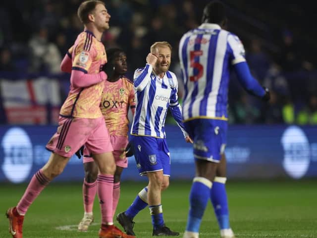 NO LETTING UP: Sheffield Wednesday captain Barry Bannan demands more of Bambo Diaby in the 2-0 defeat at home to Leeds United
