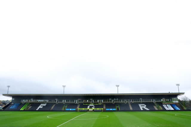 NAILSWORTH, ENGLAND - JANUARY 07:  A general view of the stadium after the Emirates FA Cup Third Round match between Forest Green Rovers and Birmingham City was postponed due to a waterlogged pitch at The New Lawn on January 07, 2023 in Nailsworth, England. (Photo by Dan Istitene/Getty Images)
