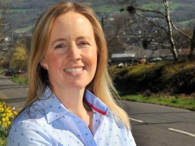 Jill Thorp at the farm on the M62