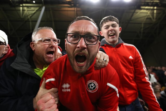 Sheffield United fans celebrate after Sander Berge's goal against West Brom