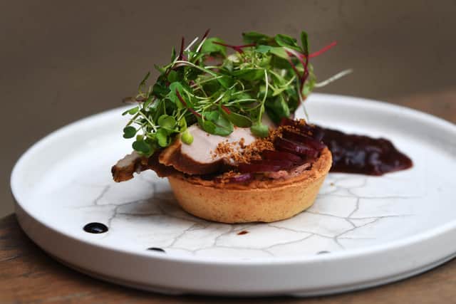 Smoked duck and liver parfait tartlet
Photographed for The Yorkshire Post by Jonathan Gawthorpe.