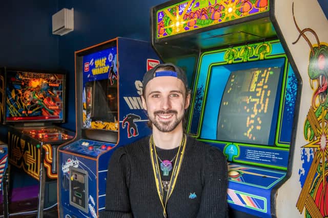 Ryan Pearson is the owner of Blast From The Past in The Piece Hall. It offers retro gaming including pinball machines, Space Invaders,  and retro Nintendo, Atari and Sega consoles. Photo: The Piece Hall.