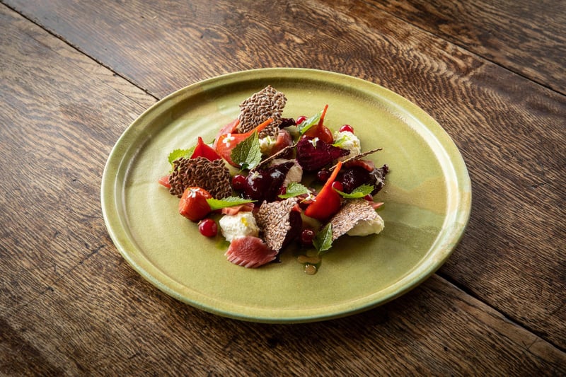 Another North Yorkshire restaurant to make the list is The Abbey Inn. The Abbey Inn placed in at 59 on the list. Judges praised its 'homestyle experience'. Pictured is the Smoked Pablo Beetroot-Glazed Lamb Rib Yoghurt Flatbread, Fermented Carrots